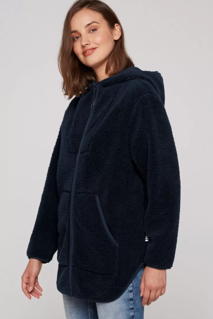 CAMP DAVID & SOCCX Lange Kapuzenjacke aus Teddyplüsch blue navy bluenavy Hot