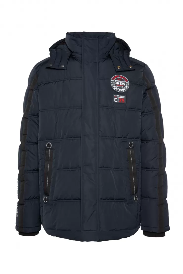 CAMP DAVID & SOCCX Lange Steppjacke mit Kapuze und Rücken-Artwork blue navy bluenavy Store