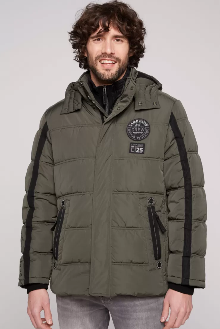 CAMP DAVID & SOCCX Lange Steppjacke mit Kapuze und Rücken-Artwork medium khaki mediumkhaki Hot