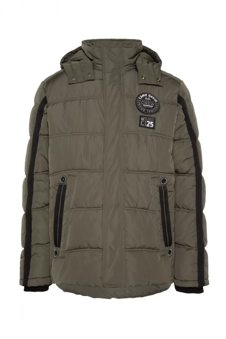 CAMP DAVID & SOCCX Lange Steppjacke mit Kapuze und Rücken-Artwork medium khaki mediumkhaki Hot