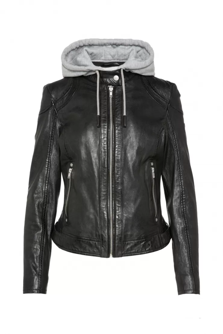 CAMP DAVID & SOCCX Lederjacke im Biker-Stil mit Kapuzeneinsatz black Cheap