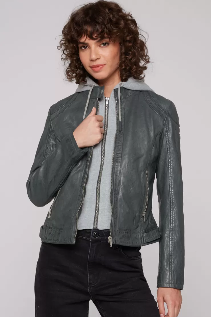 CAMP DAVID & SOCCX Lederjacke im Biker-Stil mit Kapuzeneinsatz dark green darkgreen Shop