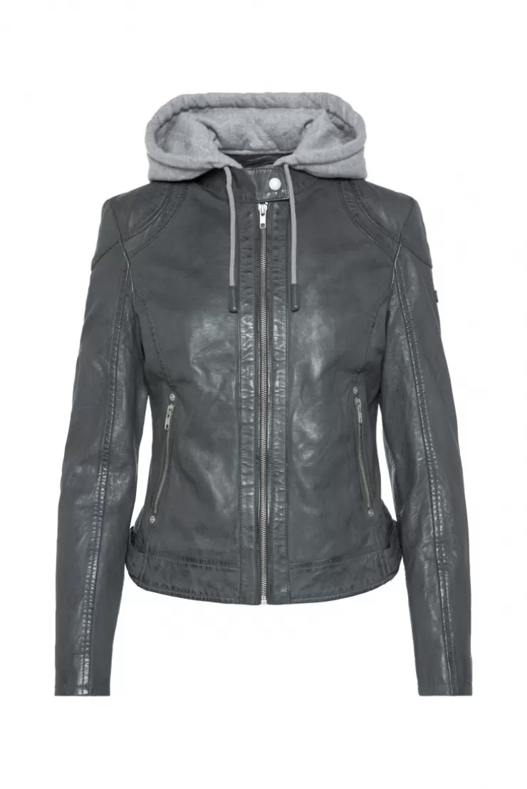 CAMP DAVID & SOCCX Lederjacke im Biker-Stil mit Kapuzeneinsatz dark green darkgreen Shop