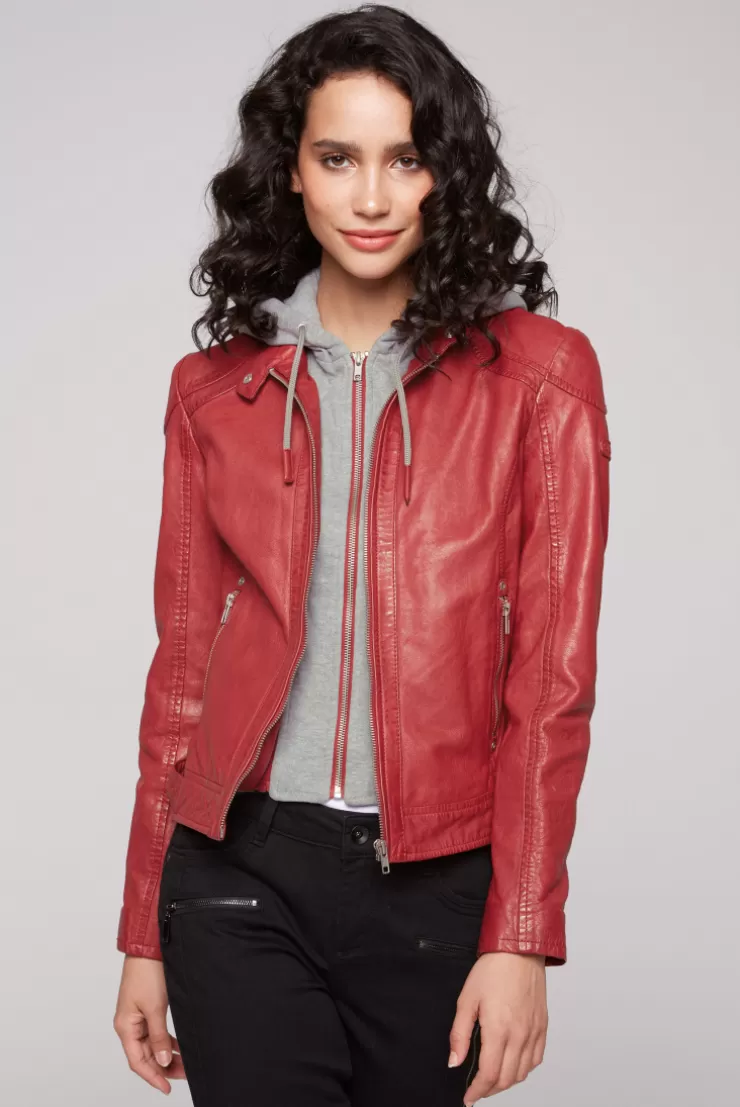 CAMP DAVID & SOCCX Lederjacke im Biker-Stil mit Kapuzeneinsatz red Hot