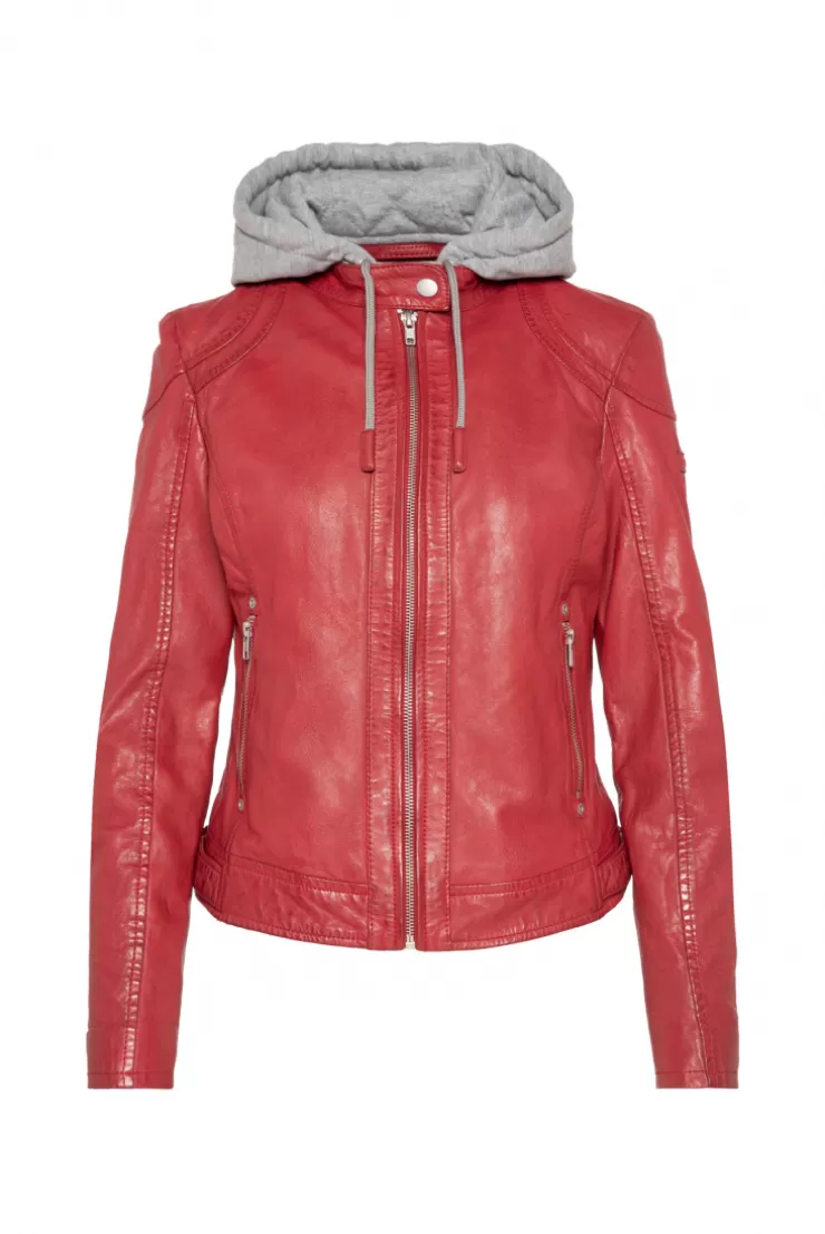 CAMP DAVID & SOCCX Lederjacke im Biker-Stil mit Kapuzeneinsatz red Hot