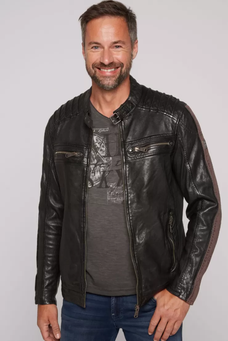 CAMP DAVID & SOCCX Lederjacke mit Racing-Streifen am Ärmel black Best Sale