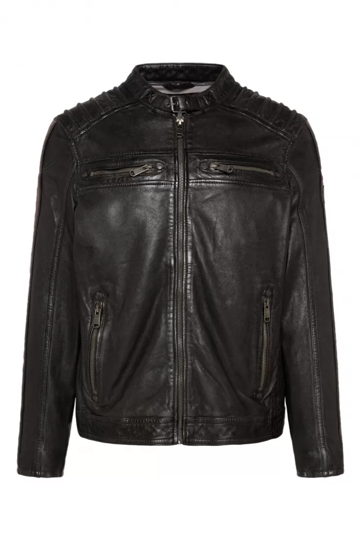 CAMP DAVID & SOCCX Lederjacke mit Racing-Streifen am Ärmel black Best Sale