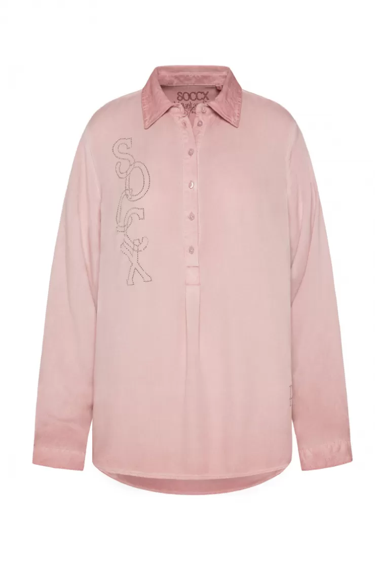 CAMP DAVID & SOCCX Longbluse Oil Dyed mit Logo aus Schmucksteinen rose blush roseblush Fashion