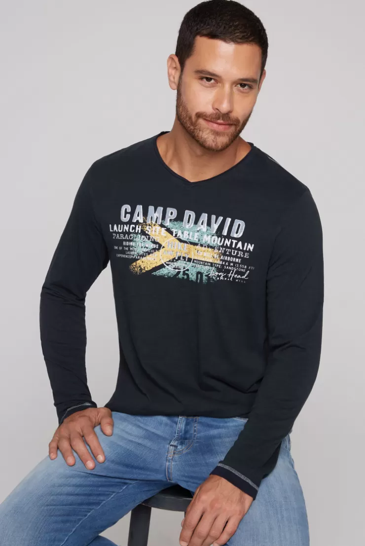 CAMP DAVID & SOCCX Longsleeve mit Flockprint blue navy bluenavy Flash Sale