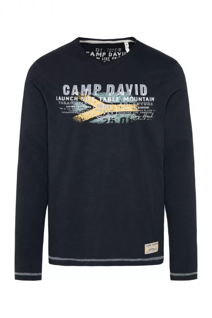 CAMP DAVID & SOCCX Longsleeve mit Flockprint blue navy bluenavy Flash Sale