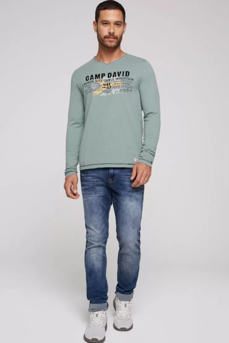 CAMP DAVID & SOCCX Longsleeve mit Flockprint teal Flash Sale