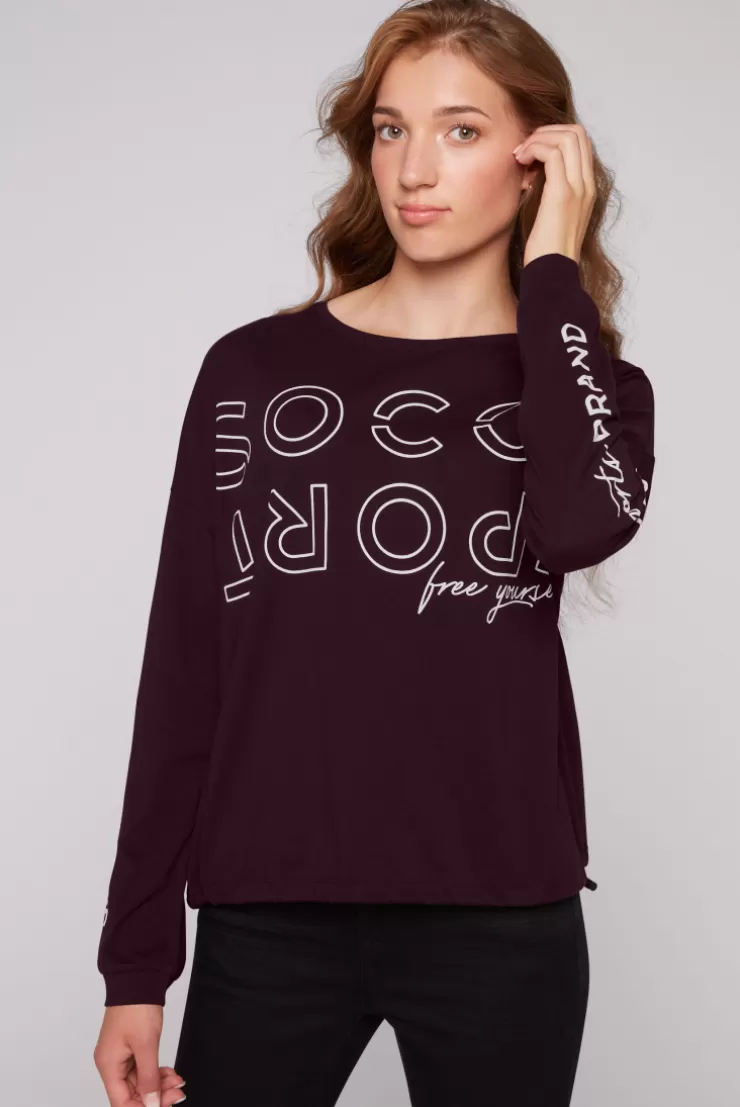 CAMP DAVID & SOCCX Longsleeve mit Logo Prints und verstellbaren Elastiksaum deep plum deepplum Discount