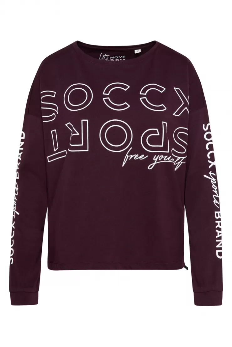 CAMP DAVID & SOCCX Longsleeve mit Logo Prints und verstellbaren Elastiksaum deep plum deepplum Discount