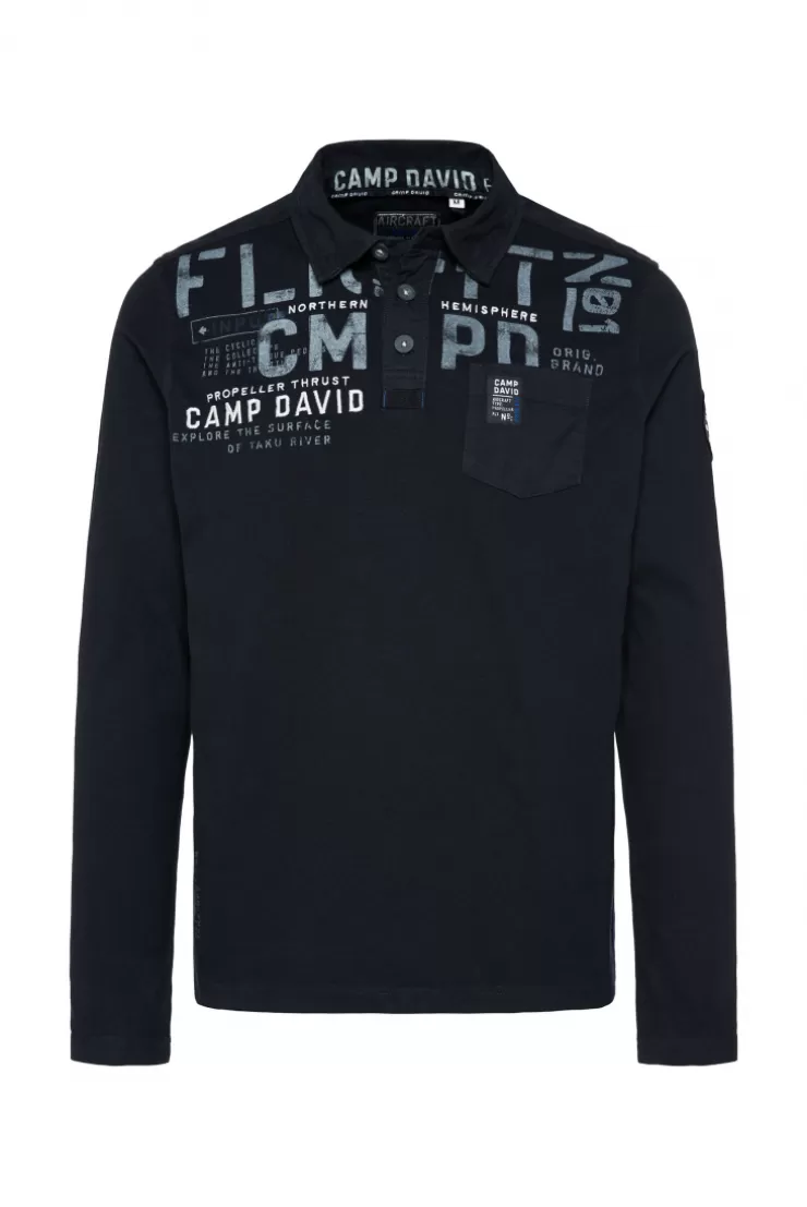 CAMP DAVID & SOCCX Longsleeve mit Polokragen und Artworks blue navy bluenavy Cheap