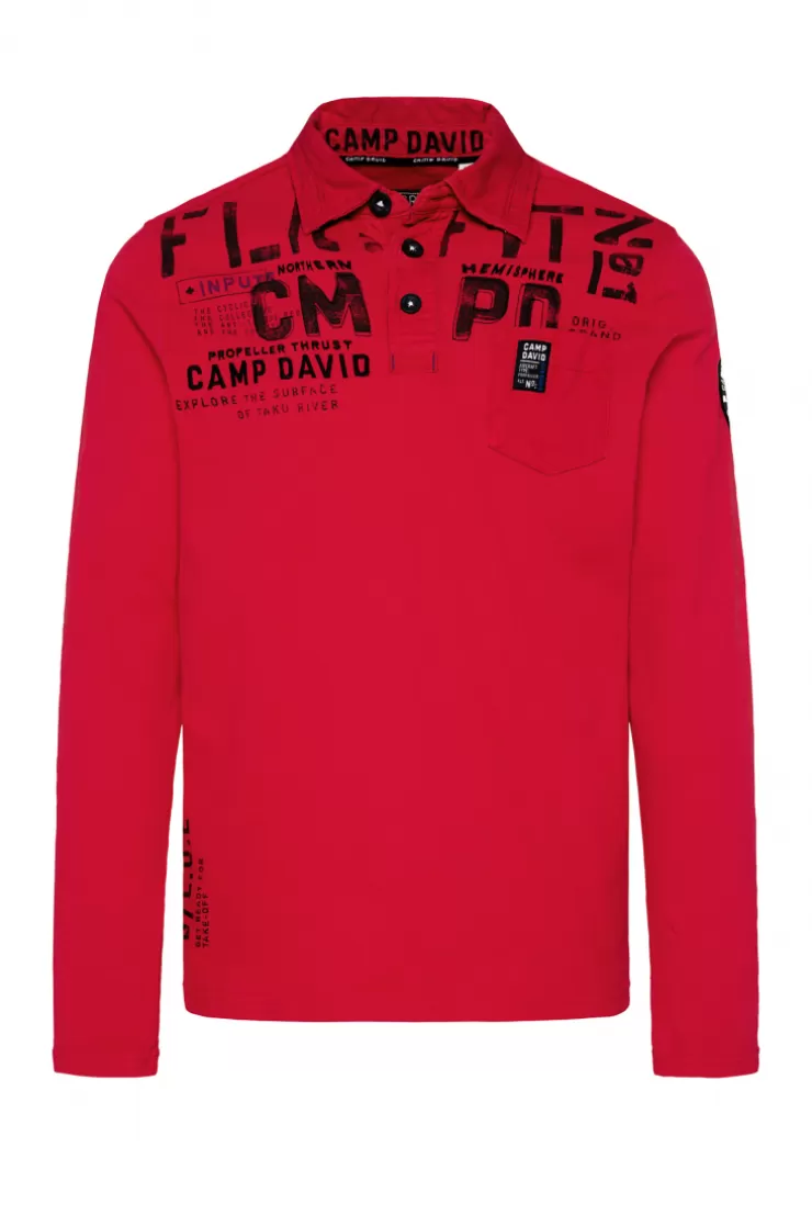 CAMP DAVID & SOCCX Longsleeve mit Polokragen und Artworks flight red flightred Cheap