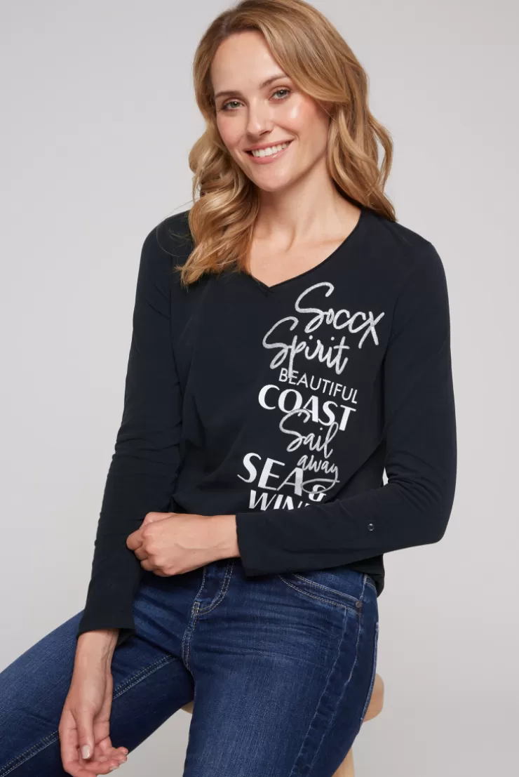 CAMP DAVID & SOCCX Longsleeve mit V-Ausschnitt und Glitter-Puff-Prints blue navy bluenavy Shop