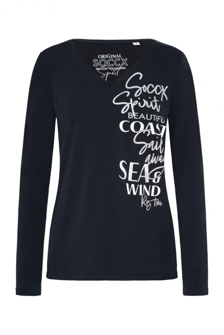 CAMP DAVID & SOCCX Longsleeve mit V-Ausschnitt und Glitter-Puff-Prints blue navy bluenavy Shop