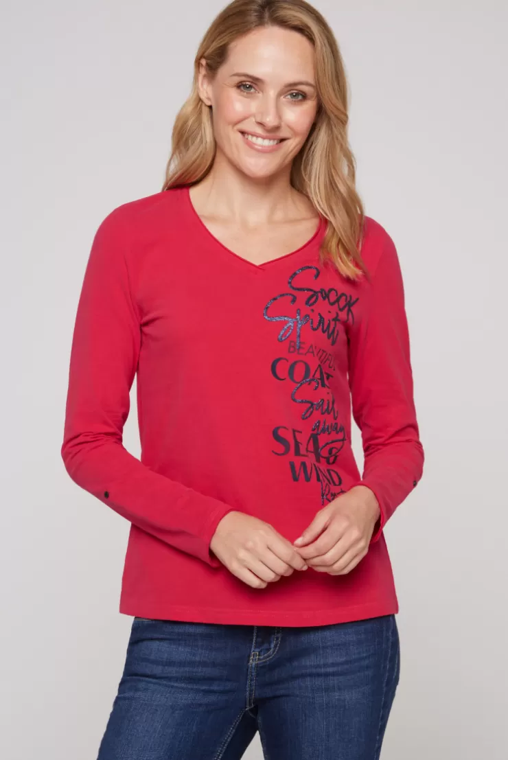 CAMP DAVID & SOCCX Longsleeve mit V-Ausschnitt und Glitter-Puff-Prints clear red clearred Cheap