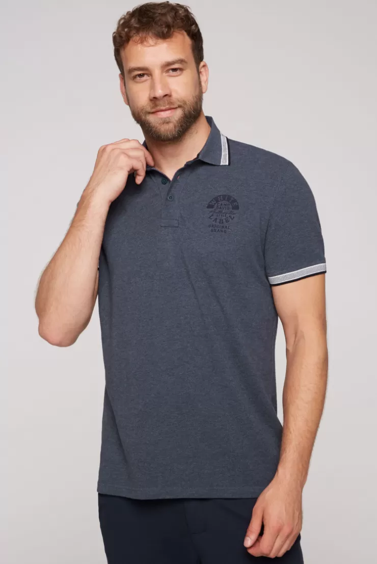 CAMP DAVID & SOCCX Meliertes Poloshirt mit Two-Tone-Details blue navy melange bluenavymelange Outlet