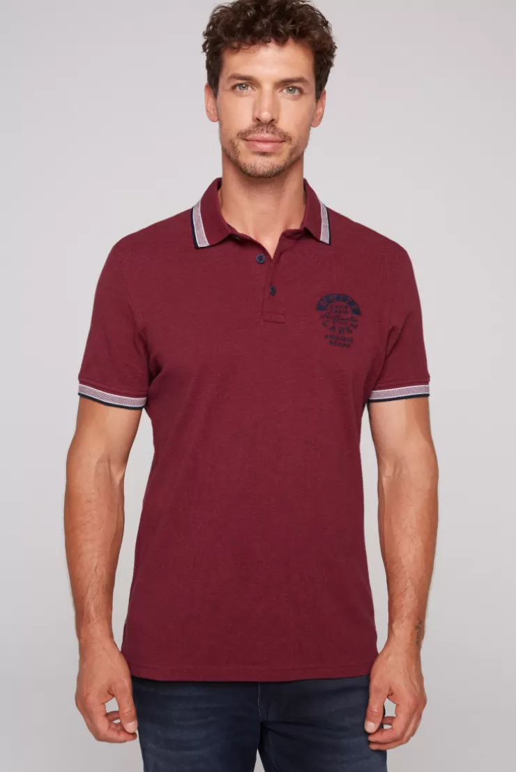 CAMP DAVID & SOCCX Meliertes Poloshirt mit Two-Tone-Details burgundy melange burgundymelange Cheap