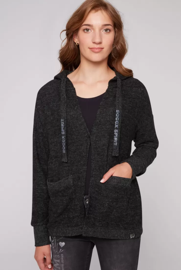 CAMP DAVID & SOCCX Offener Kurz-Cardigan mit Kapuze black melange blackmelange Sale