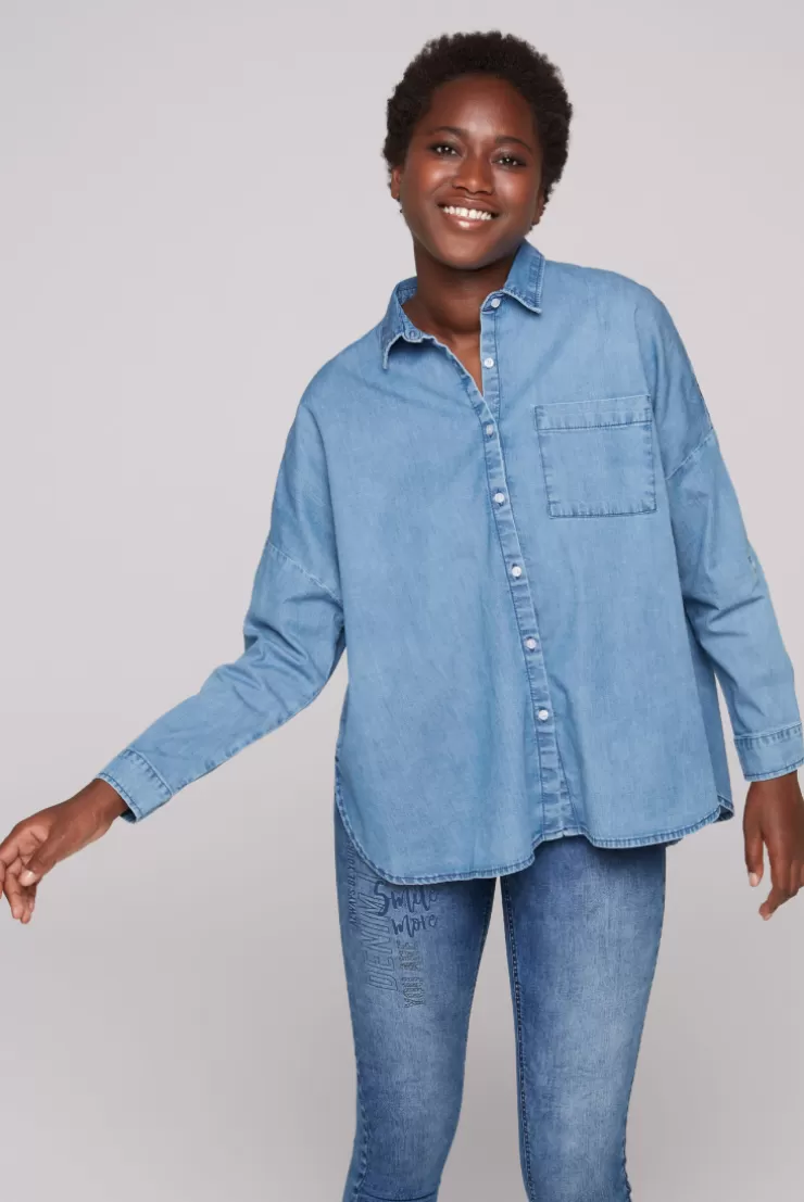 CAMP DAVID & SOCCX Oversized Denim-Bluse mit Print blue vintage bluevintage Sale