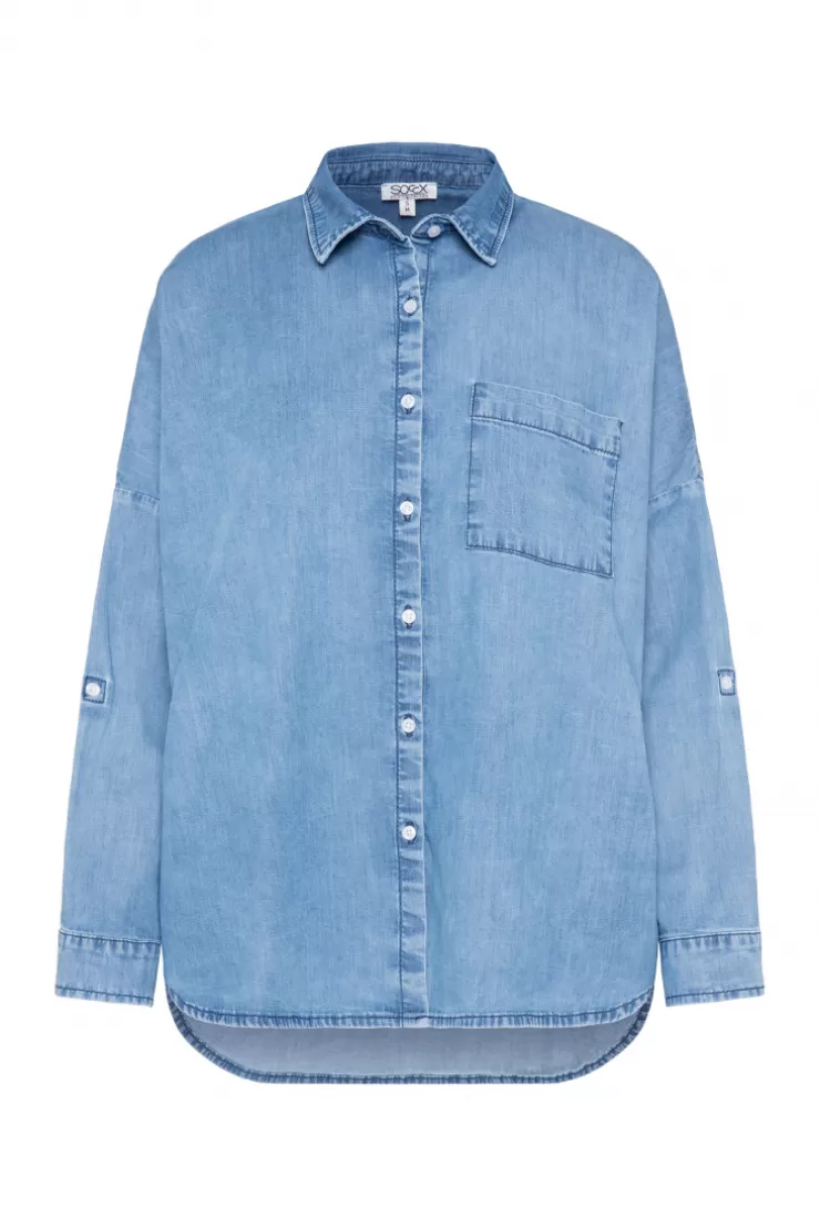 CAMP DAVID & SOCCX Oversized Denim-Bluse mit Print blue vintage bluevintage Sale