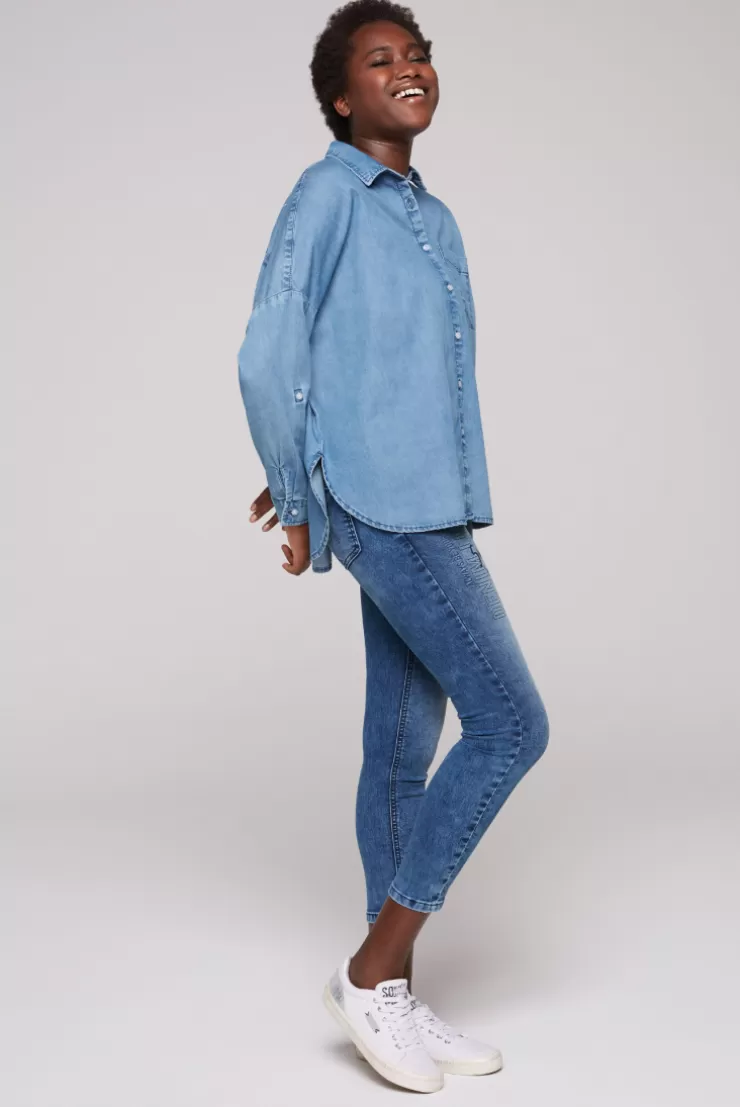 CAMP DAVID & SOCCX Oversized Denim-Bluse mit Print blue vintage bluevintage Sale
