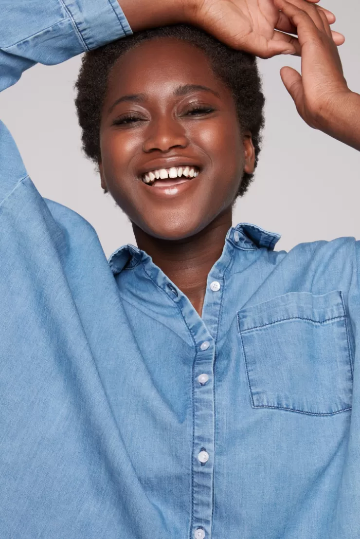 CAMP DAVID & SOCCX Oversized Denim-Bluse mit Print blue vintage bluevintage Sale