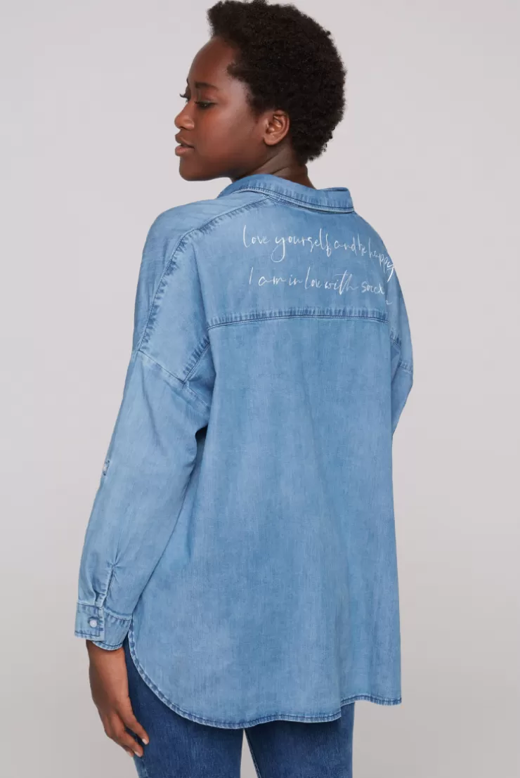 CAMP DAVID & SOCCX Oversized Denim-Bluse mit Print blue vintage bluevintage Sale