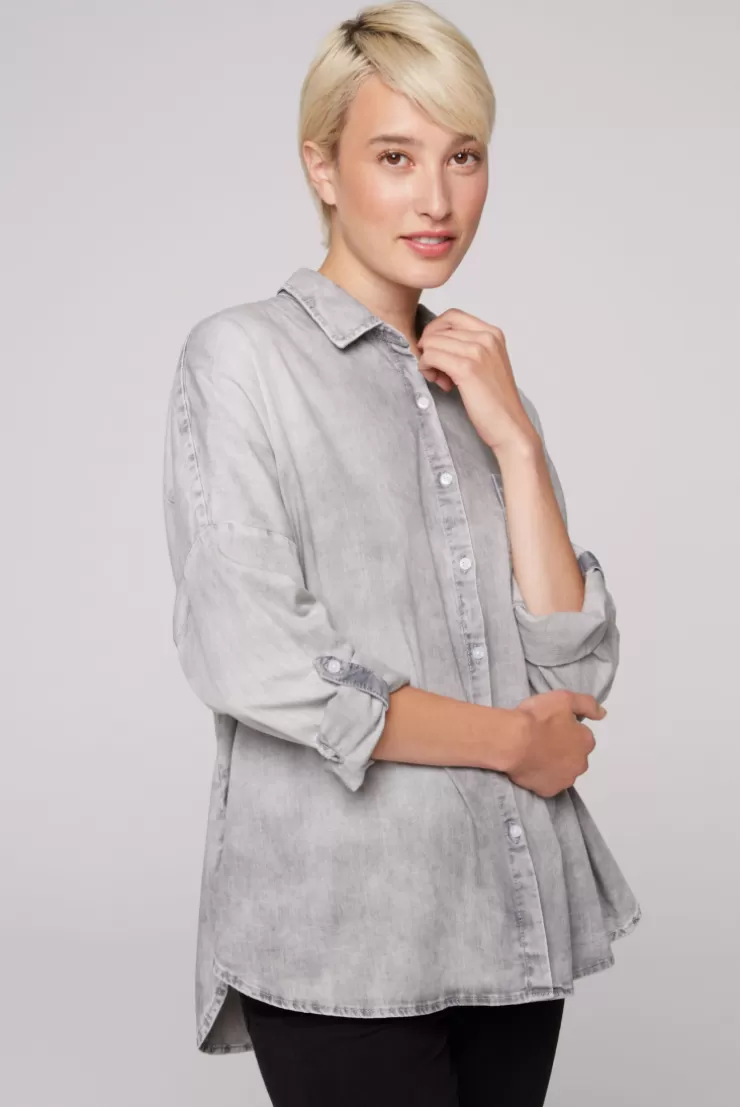 CAMP DAVID & SOCCX Oversized Denim-Bluse mit Print light grey bleached lightgreybleached Store