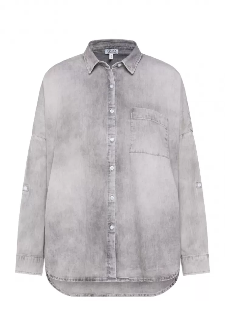 CAMP DAVID & SOCCX Oversized Denim-Bluse mit Print light grey bleached lightgreybleached Store