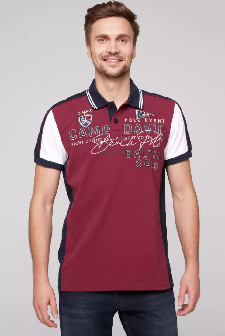 CAMP DAVID & SOCCX Pikee-Polo mit Color-Blocking und Artwork burgundy Cheap