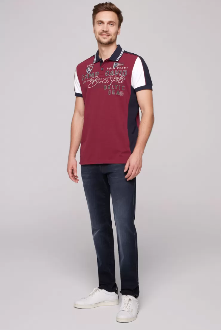 CAMP DAVID & SOCCX Pikee-Polo mit Color-Blocking und Artwork burgundy Cheap