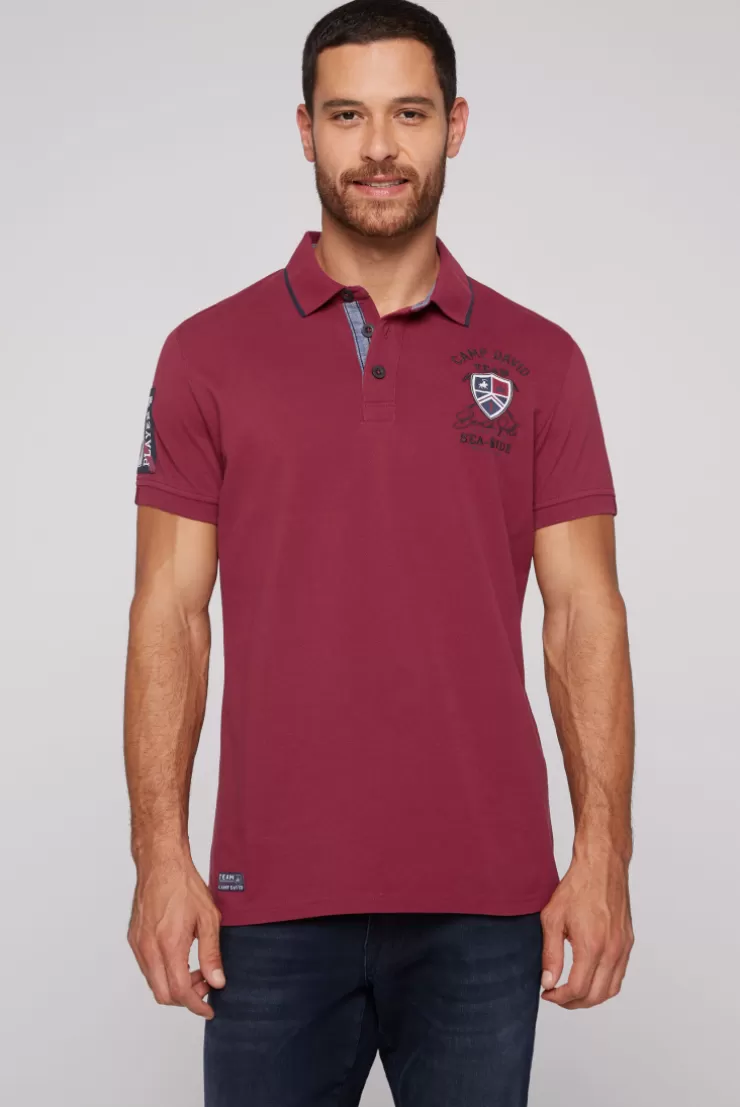 CAMP DAVID & SOCCX Pikee-Polo mit Label Patches und Stickereien burgundy Clearance