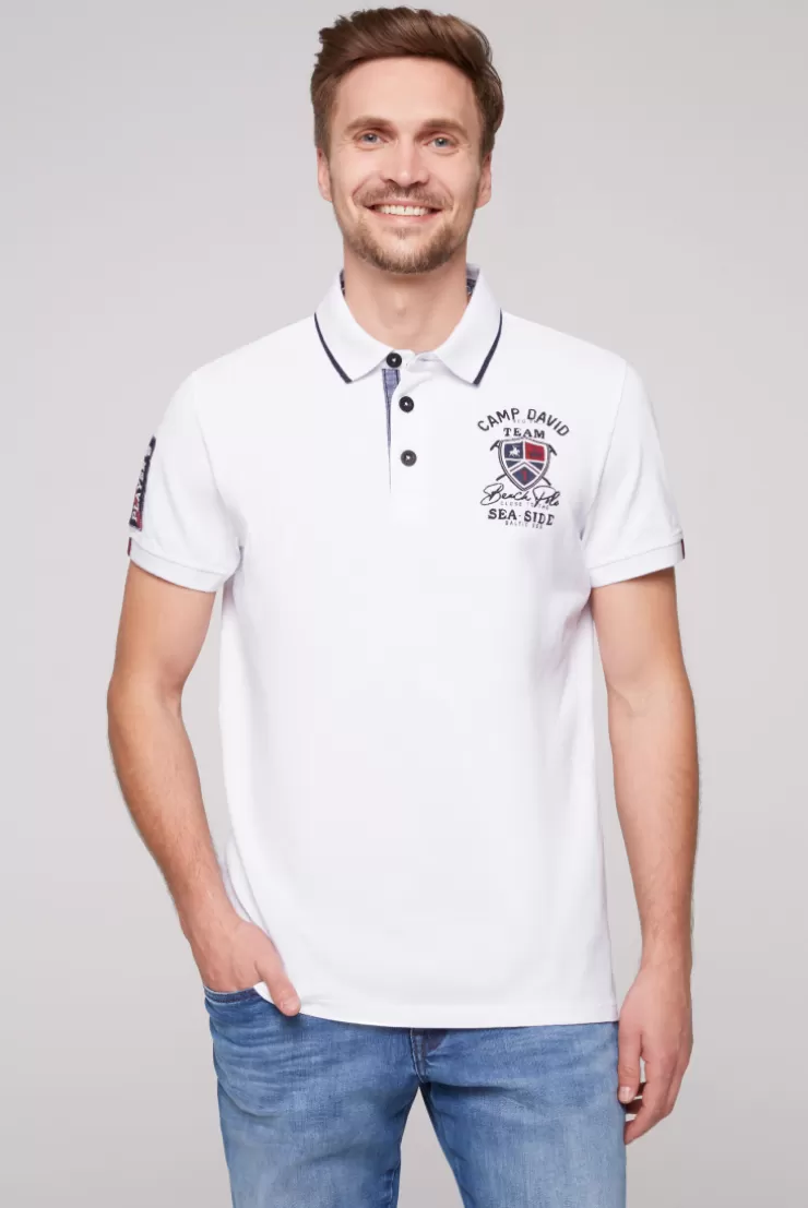 CAMP DAVID & SOCCX Pikee-Polo mit Label Patches und Stickereien opticwhite Discount