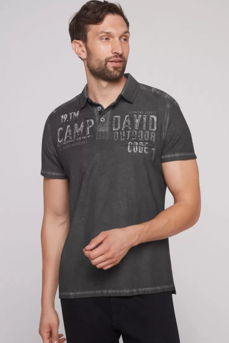 CAMP DAVID & SOCCX Polo mit Schultertapes und Logo Artwork granite Hot