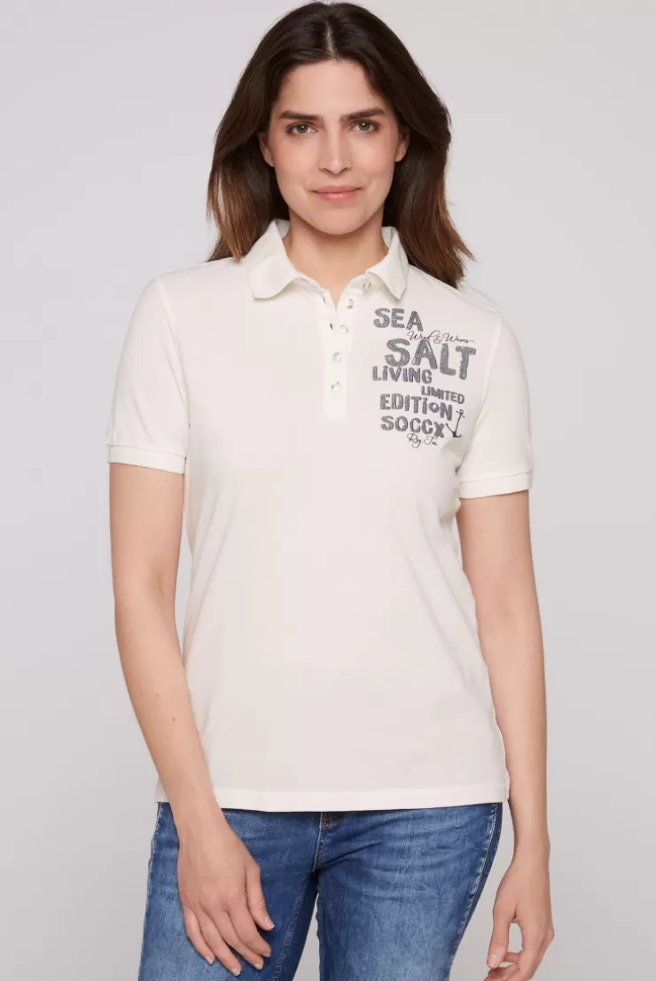 CAMP DAVID & SOCCX Poloshirt aus Pikee mit Glitter Print ivory Best Sale