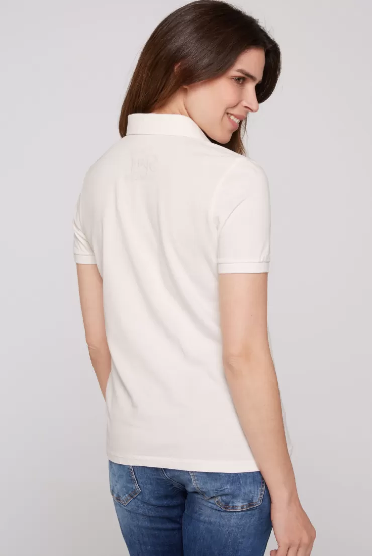 CAMP DAVID & SOCCX Poloshirt aus Pikee mit Glitter Print ivory Best Sale