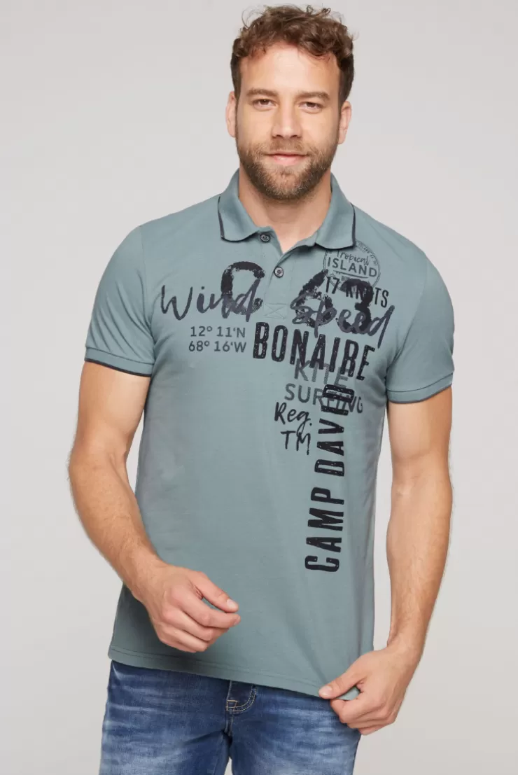 CAMP DAVID & SOCCX Poloshirt aus Pikee mit Print Artwork grey green greygreen Cheap