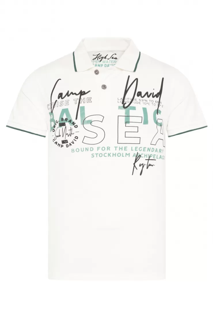 CAMP DAVID & SOCCX Poloshirt aus Pikee mit Rubber Print ivory Fashion