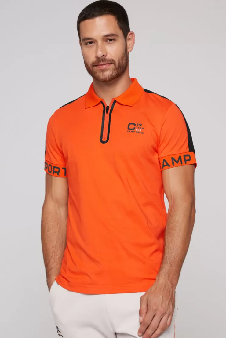 CAMP DAVID & SOCCX Poloshirt mit Zipper und kontrastvollen Prints signal orange signalorange Sale