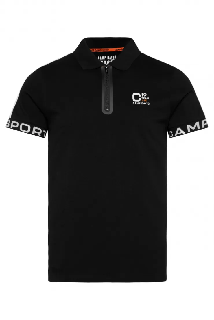 CAMP DAVID & SOCCX Poloshirt mit Zipper und reflektierenden Prints black Hot