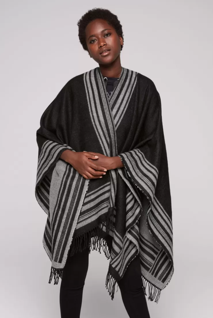 CAMP DAVID & SOCCX Poncho mit Streifen-Design und Fransen black / grey Fashion