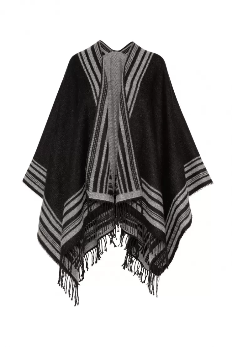 CAMP DAVID & SOCCX Poncho mit Streifen-Design und Fransen black / grey Fashion