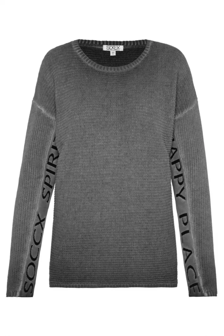 CAMP DAVID & SOCCX Pullover Oil Dyed mit Intarsia-Logo black Sale