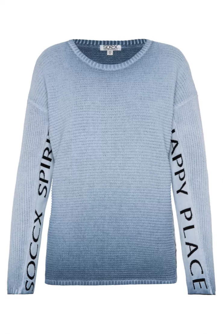 CAMP DAVID & SOCCX Pullover Oil Dyed mit Intarsia-Logo smoky sky smokysky Hot