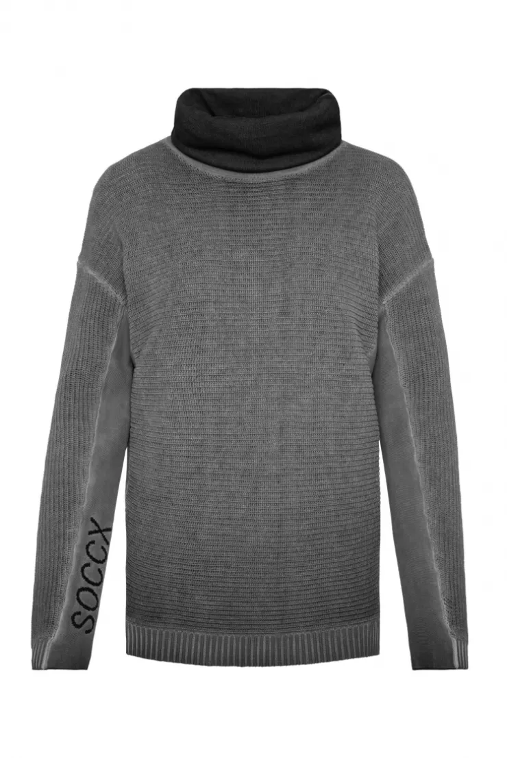 CAMP DAVID & SOCCX Pullover Oil Dyed mit Rollkragen und Intarsia-Logo black New