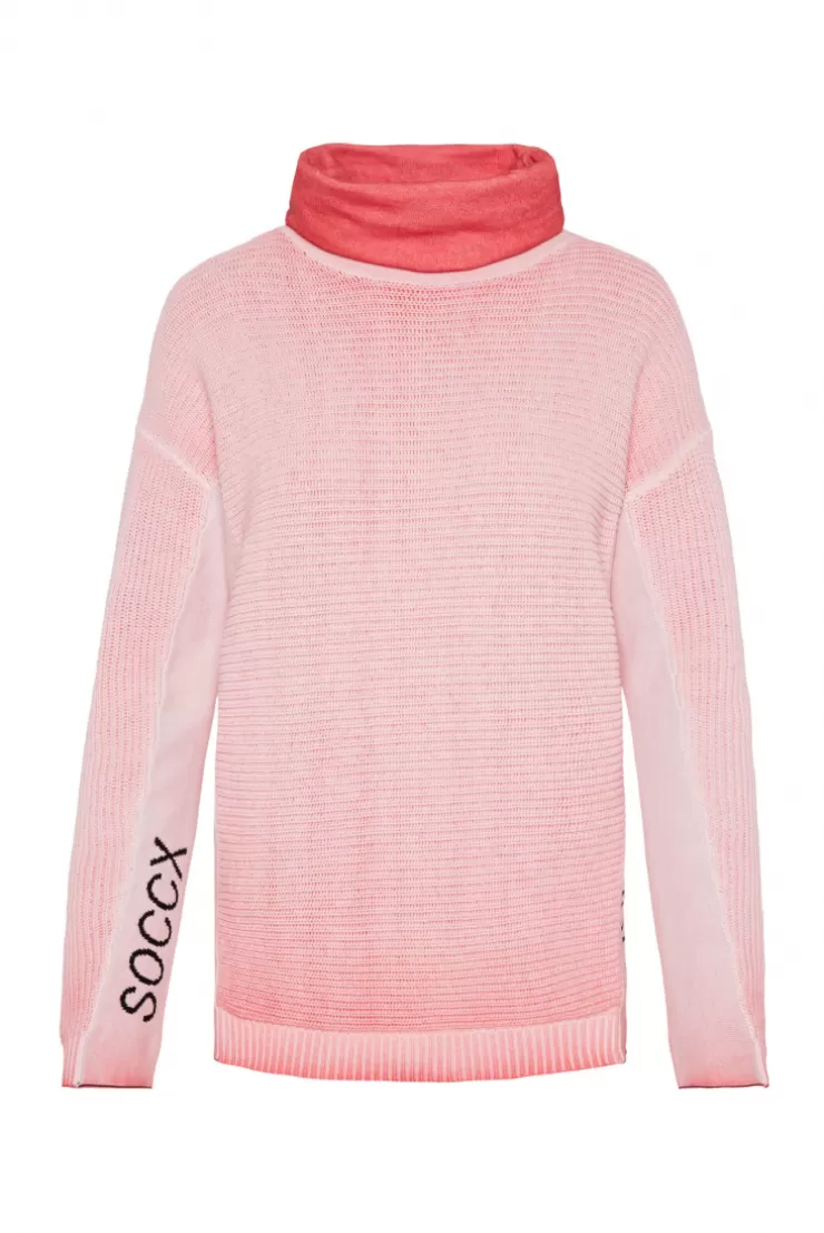 CAMP DAVID & SOCCX Pullover Oil Dyed mit Rollkragen und Intarsia-Logo pure coral purecoral Hot