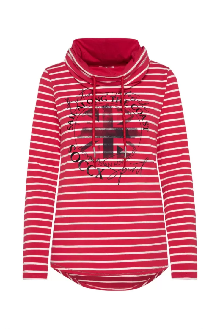 CAMP DAVID & SOCCX Ringelshirt mit hohem Kragen und Rubber-Artwork clear red clearred Online